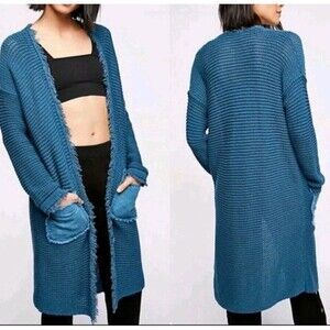 Free People Long Cardigan Woodstock XS Duster Fringe Open Sweater Boho Cardi